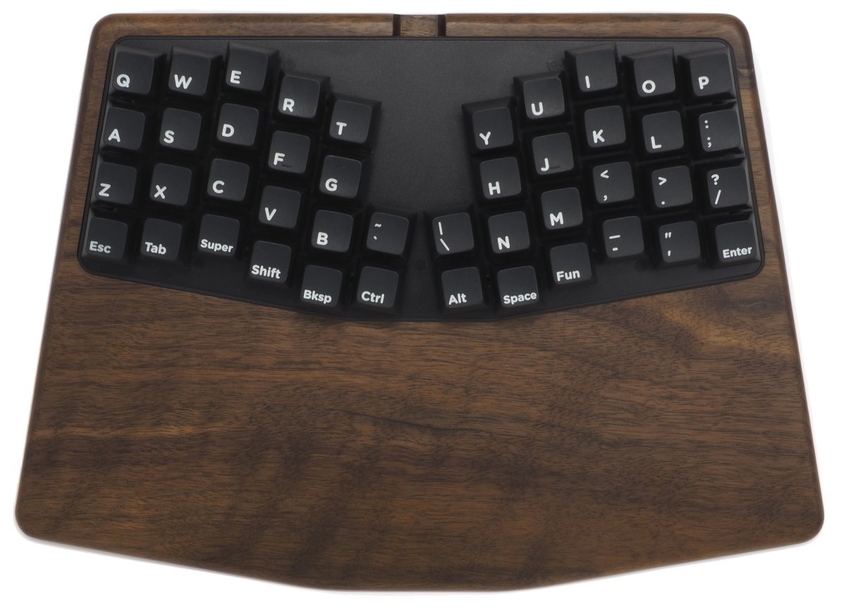 The Keyboardio Atreus keyboard and palmwrest.