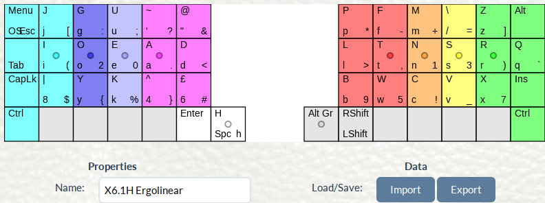 X6.1H ErgoLinear keyboard layout