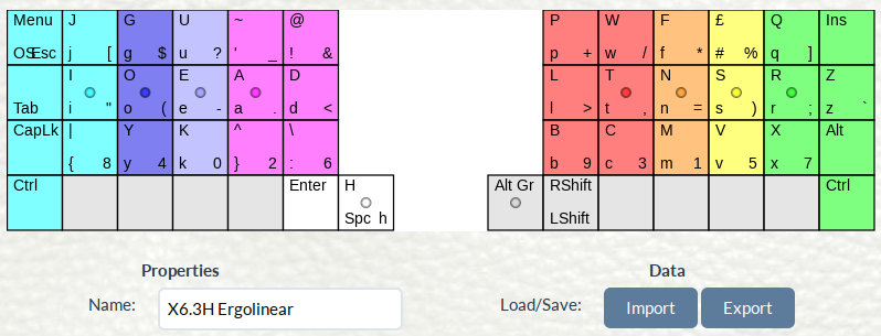 X6.3H ErgoLinear keyboard layout